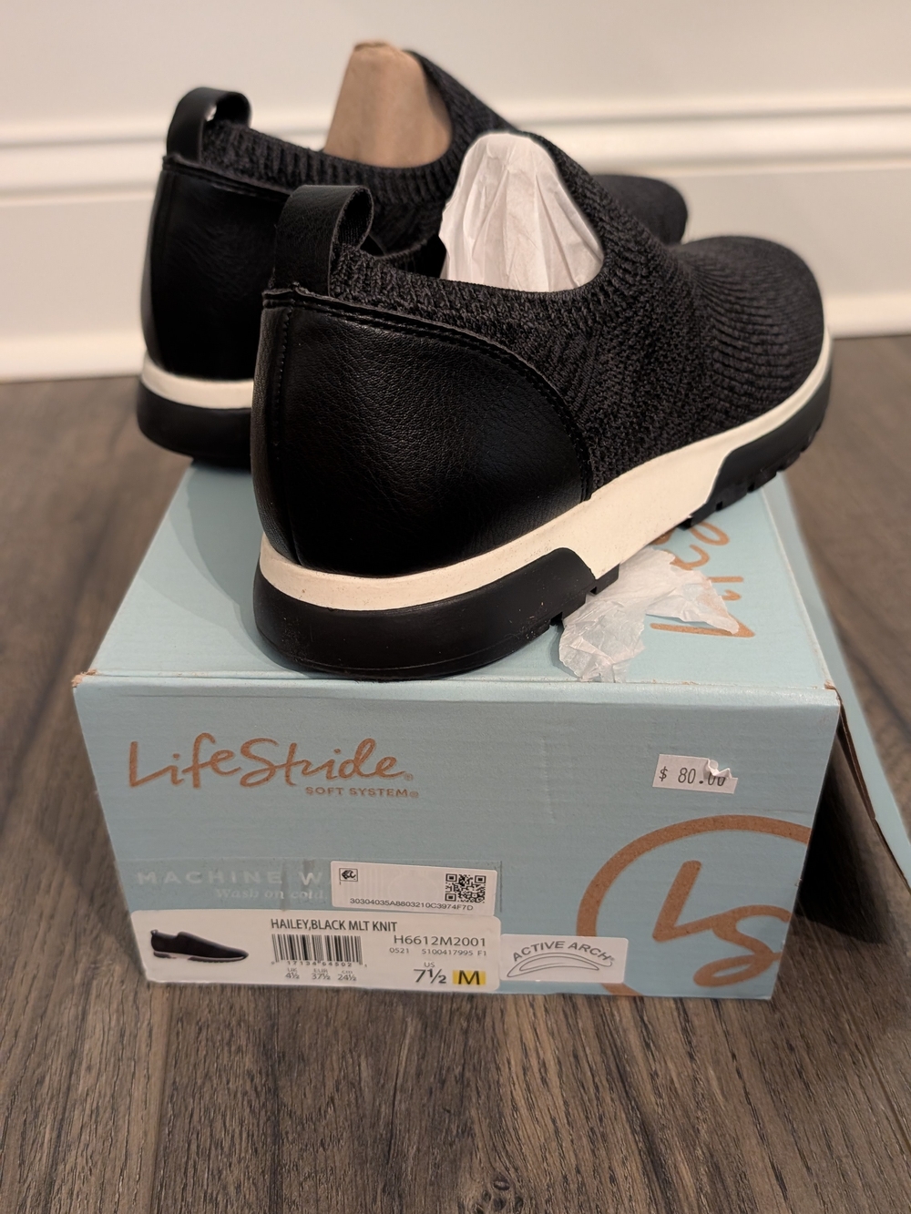LifeStride Women's 7.5 Black Knit Slip-On Shoe with Tan Insole